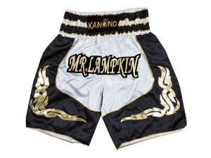 Personalized Boxing Shorts : KNBXCUST-2043-White-Black